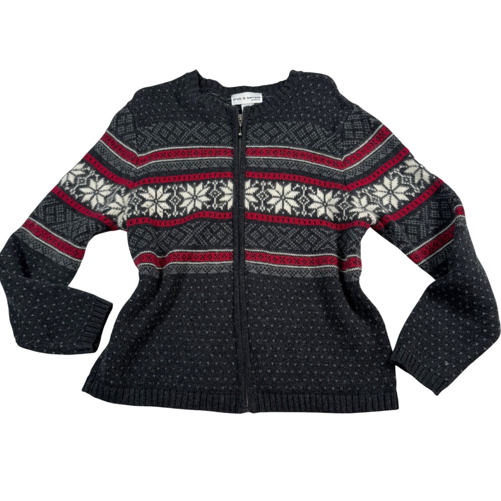 VTG Croft Barrow Women Petite XL Snowflake Fair Isle Zip Cardigan Sweater Nordic